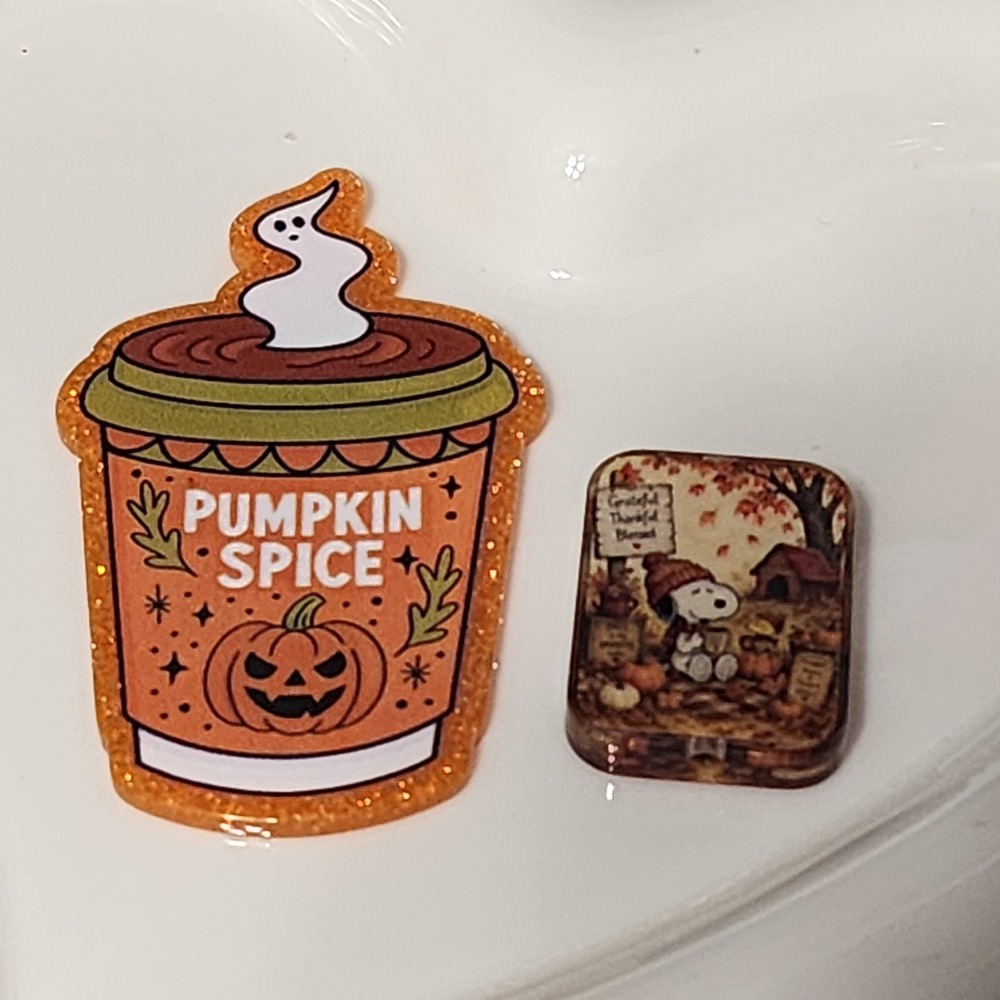 Pumpkin Spice Flatback Focal Bead Dog Fall Beaded Pen Badge Acrylic Halloween